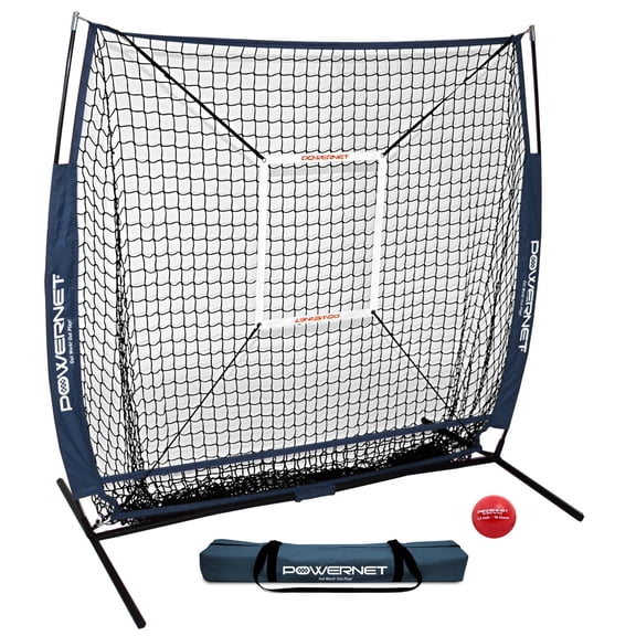 PowerNet Baseball Net Bundle, 5x5 Hitting & Pitching Net, Portable Softball Baseball Training Equipment, Weighted Baseball & Carry Bag