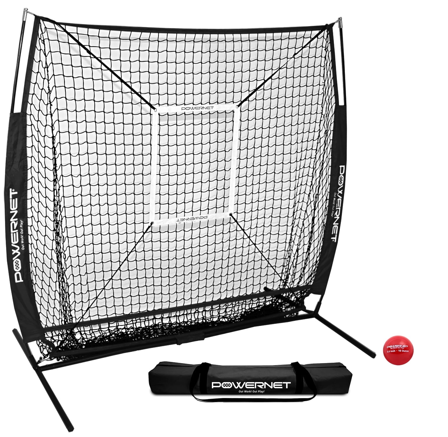 PowerNet Baseball Net Bundle, 5x5 Hitting & Pitching Net, Portable Softball Baseball Training Equipment, Weighted Baseball & Carry Bag