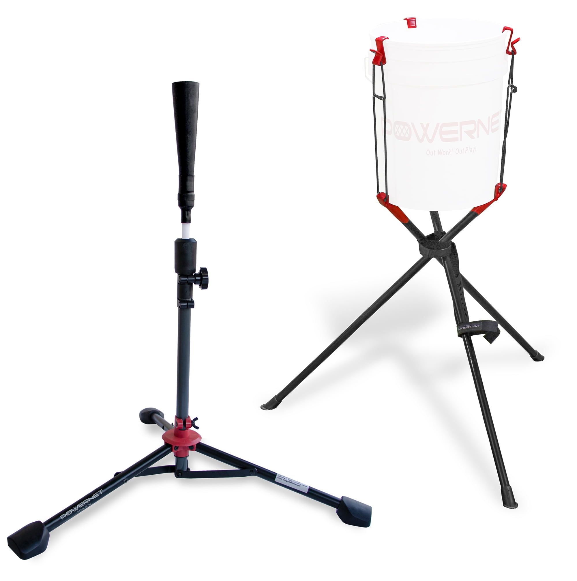 PowerNet Baseball Softball Deluxe (2.5 lbs) Batting Tee + Bucket Caddy Lifter Bundle | Use During Training and Drills | Adjustable Height Tee 27.5" - 44" | Lifter Holds 2-6 Gallon Buckets