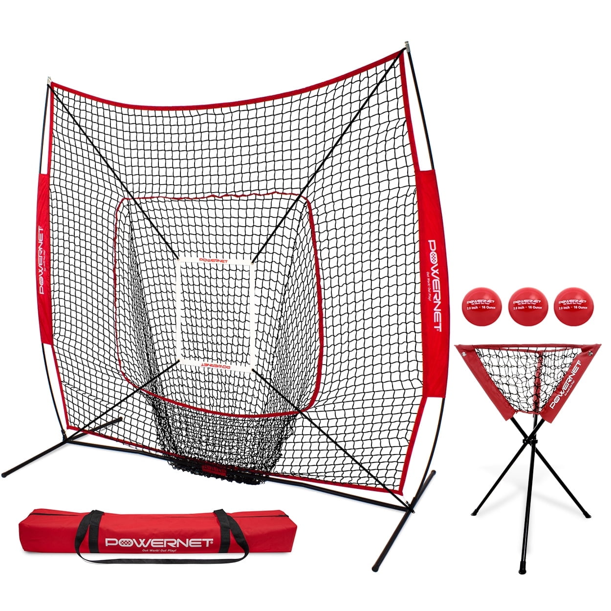 PowerNet Baseball Softball Practice Net 7x7 with Baseball Accessories for Practice Pitching & Batting, Ball Caddy, Weighted Baseballs, Tee (Deluxe Kit)