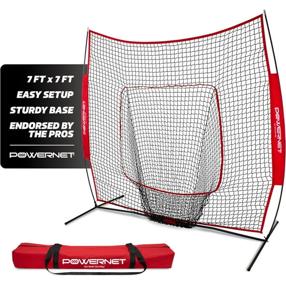 PowerNet Baseball Softball Practice Net 7x7 with Baseball Accessories for Practice Pitching, Batting & Fielding, Ball Caddy, Weighted Baseballs, Tee