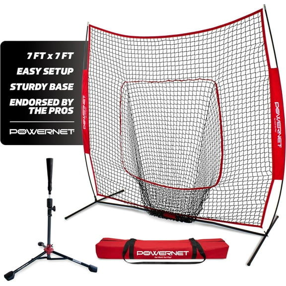 PowerNet Baseball Softball Practice Net 7x7 with Baseball Accessories for Practice Pitching, Batting & Fielding, Ball Caddy, Weighted Baseballs, Tee