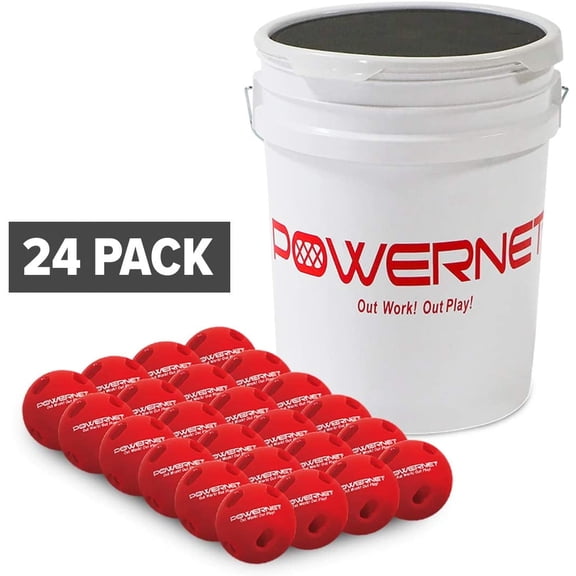 PowerNet Bucket with Cushioned Seat and Training Balls Bundle | (24) Crushers + Bucket