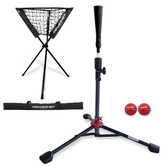 PowerNet Coach's Bundle Ball Caddy + Tee + 2 Pack Heavy Weighted Training Balls for Baseball Softball