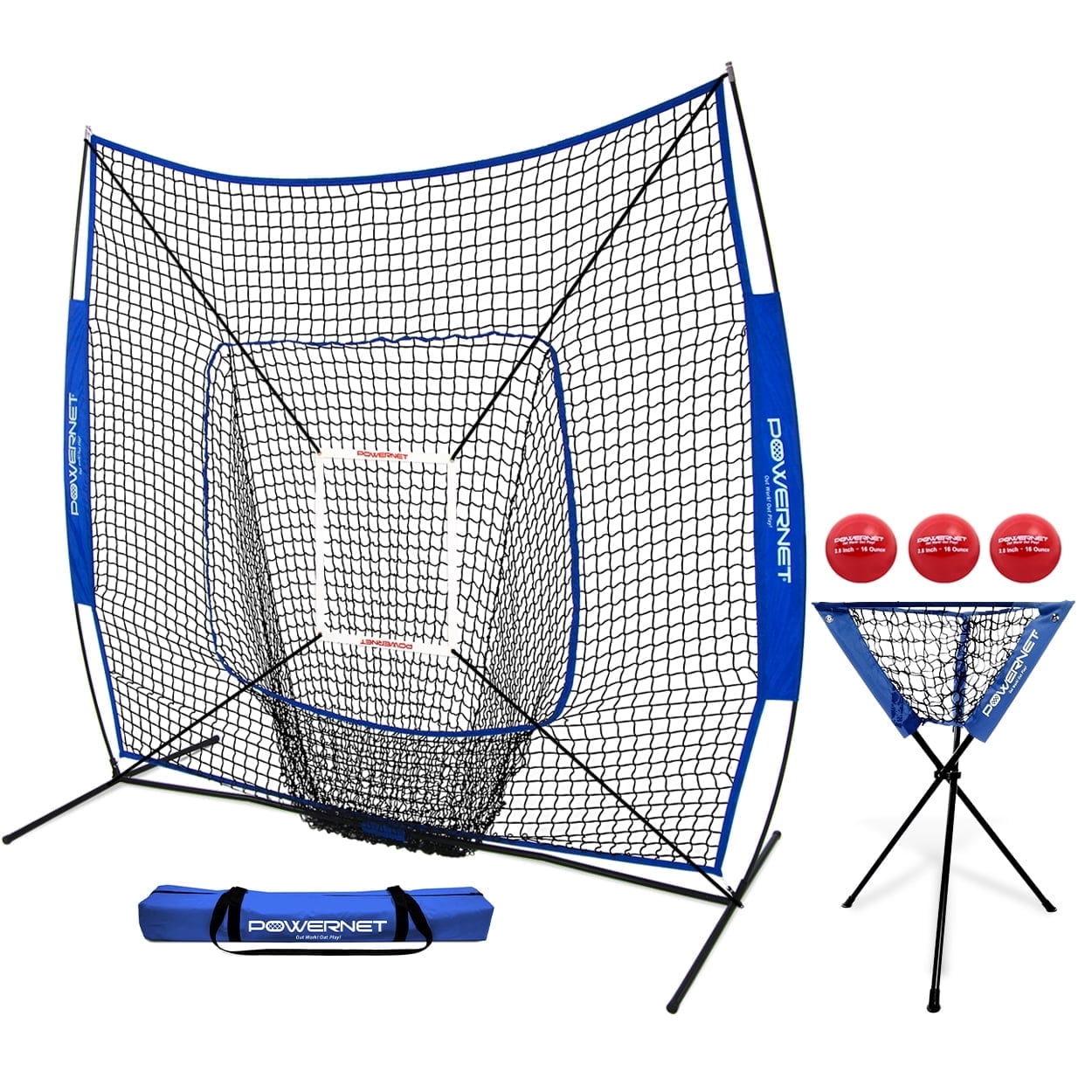 PowerNet Baseball Softball Practice Net 7x7 with Baseball Accessories for Practice Pitching & Batting, Ball Caddy, Weighted Baseballs, Tee (Deluxe Training Kit)