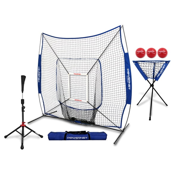 PowerNet DLX Pro Bundle (Baseball Softball Net w/ Strike Zone, 3 Training Balls, Travel Tee & Ball Caddy)
