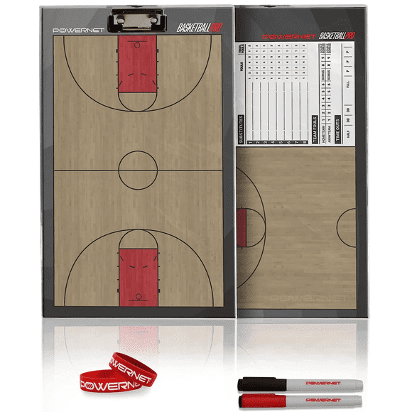 PowerNet Basketball Magnetic Coaching Clipboard, Double Sided Dry Erase Board Clipboard, Basketball Whiteboard with Line Up Chart, Weatherproof Coach Clipboard, Includes 2 Dry Erase Markers
