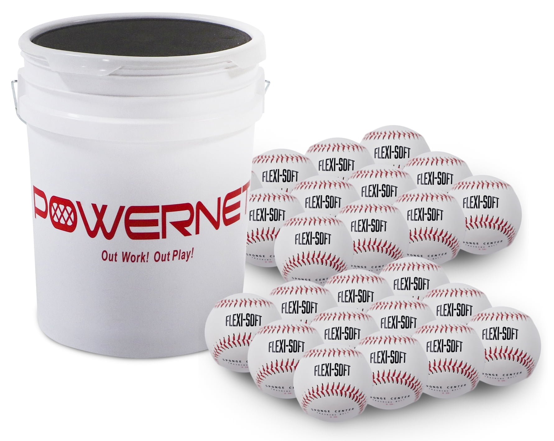 PowerNet Flexi-Soft Baseball Bundle, Padded Baseball Bucket with 24 Practice Baseballs, Portable Baseball Pitching & Batting Practice Equipment Soft Balls