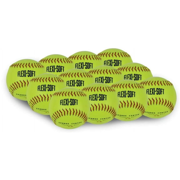 PowerNet Flexi-Soft Softballs, Padded Softballs with 12 11-Inch Practice Softballs, Portable Softball Pitching & Batting Practice Equipment Soft Balls
