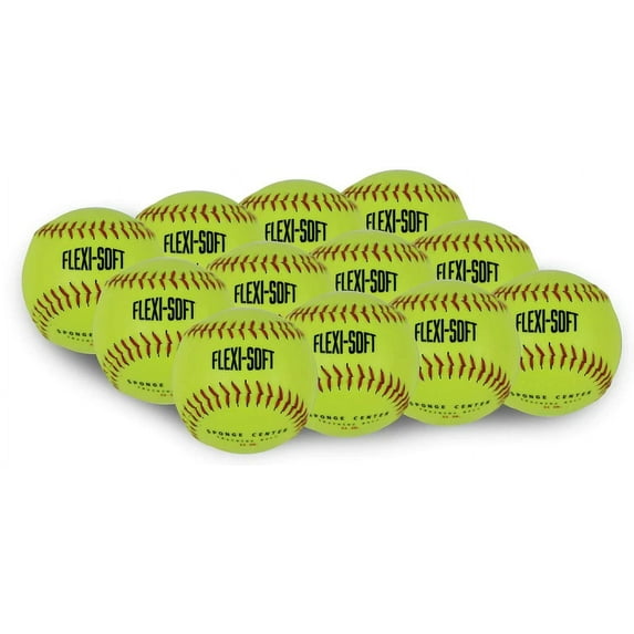 PowerNet Flexi-Soft Softballs, Padded Softballs with 12 11-Inch Practice Softballs, Portable Softball Pitching & Batting Practice Equipment Soft Balls
