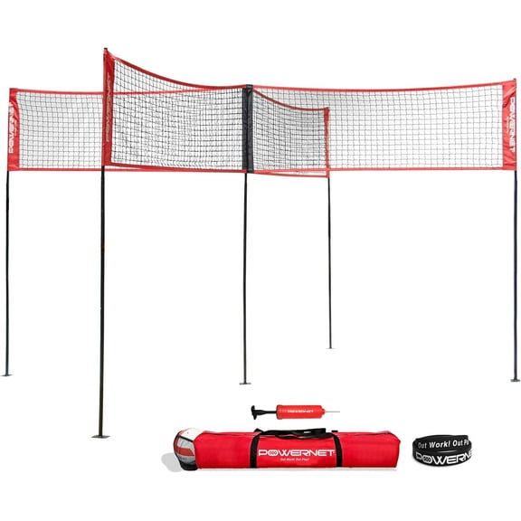 PowerNet Four Square Volleyball Net, Fun New Game, Play at The Park or Beach, 2 Versions