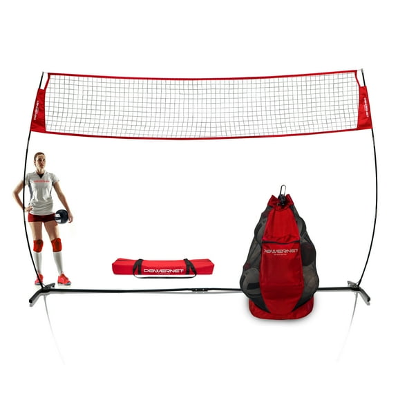 PowerNet Freestanding Volleyball Warm Up Net with Large Ball Bag Bundle | Portable Design for Indoor Or Outdoor Use | Foldable One Piece Quick Setup Frame | Great for Hitting Serving Drills