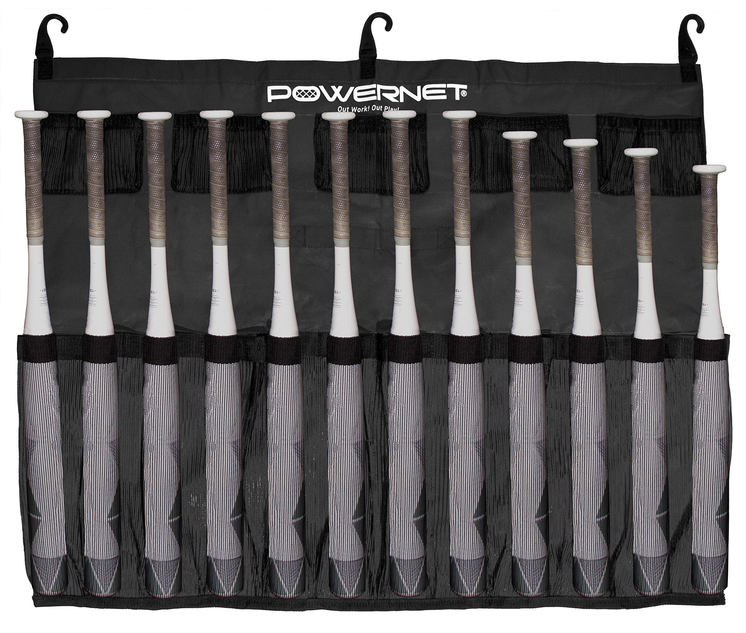 PowerNet Hanging Bat Bag Caddy for Baseball and Softball Teams, Baseball Bat Team Bag Dugout Organizer, Holds 12 Hanging Bats on Fence