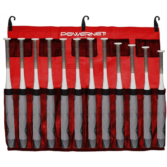 PowerNet Hanging Bat Bag Caddy for Baseball and Softball Teams, Baseball Bat Team Bag Dugout Organizer, Holds 12 Hanging Bats on Fence