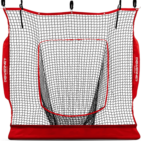 PowerNet Hanging Dual Practice Net, Baseball Softball Training Net, Hang on Garage or Connect to 7x7 PowerNet Frame, Backstop Screen Net for Hitting & Pitching (Net Only)