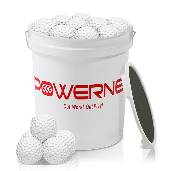 PowerNet Launch F-lite Ultra Light Dimpled Practice Balls, Bucket of Baseballs for Pitching Machine, Baseball Coach Bundle (48 Balls, Bucket & Lid)