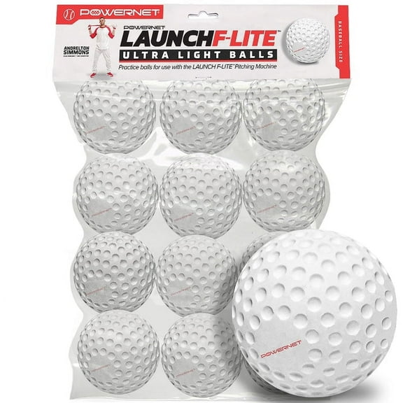 PowerNet Launch F-lite Ultra Light Dimpled Practice Balls for Pitching Machine,  Pitching Machine Baseballs 12 Pack (Baseball)