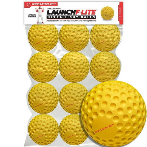 PowerNet Launch F-lite Ultra Light Dimpled Practice Balls for Pitching Machine, Portable Pitching Machine Softballs 12 Pack (Softballs Only)