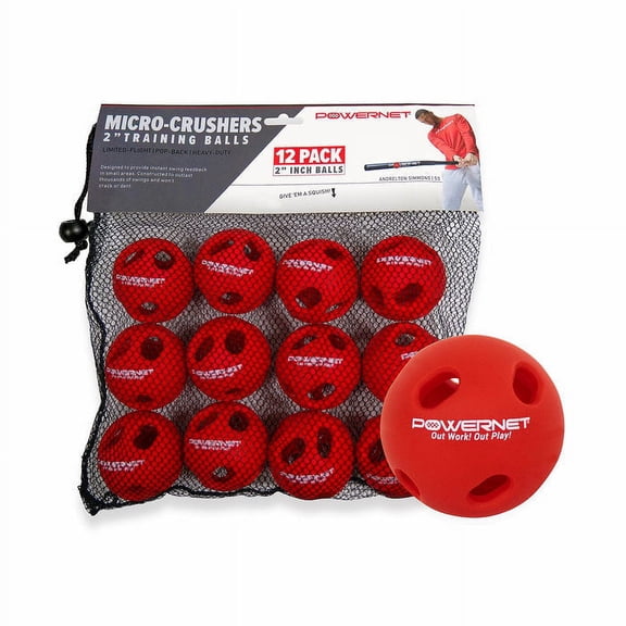 PowerNet Micro Crusher Training Baseballs, Baseball Hitting Trainer for Improved Speed, Power & Coordination, Batting Practice Baseballs 12 Pack (Red)