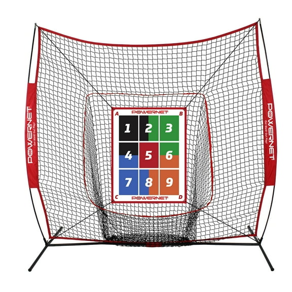PowerNet Numbered Pitching Pad for Pitching Net, Softball Baseball Strike Zone Target Training, Travel Baseball Training Equipment (Pad + 7x7 FT Net)