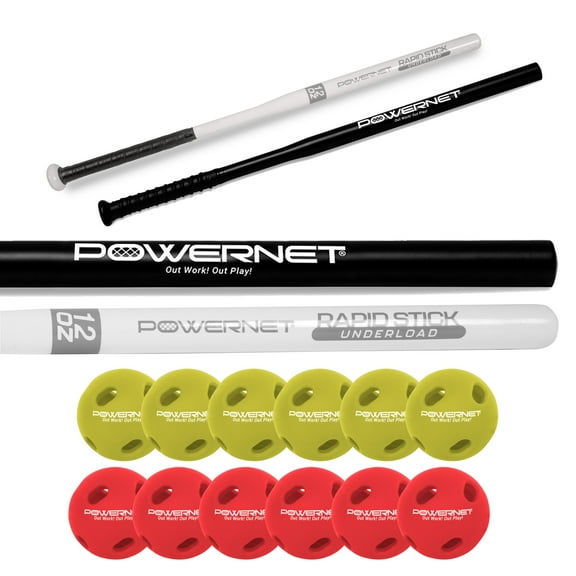 PowerNet Overload & Underload Training Baseball Bat Bundle, Baseball Training Equipment for Improved Speed, Power & Coordination (2 Bats + 12 Balls)