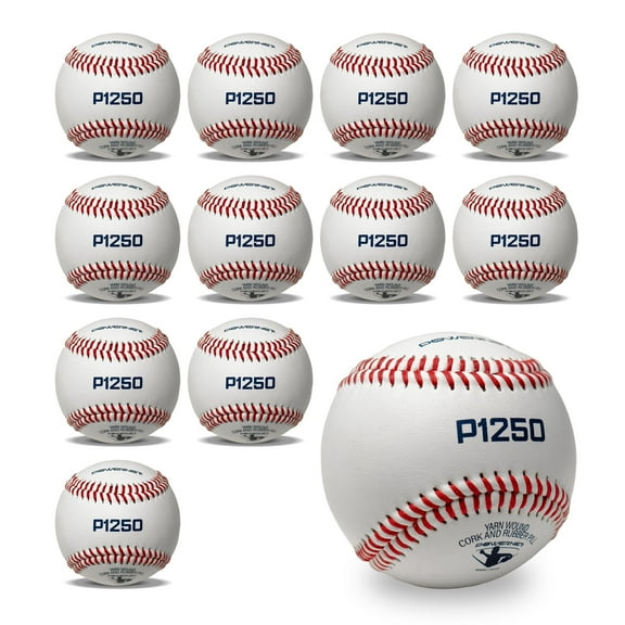 PowerNet P1250 Competition Grade Baseballs 12 Pack, Yarn Wound Cork & Rubber Core Baseball, One Dozen Genuine Leather Baseballs with Raised Seams, Durable Baseball Practice Balls & Training Gear