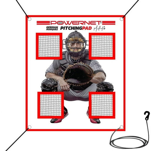 PowerNet Pitching Pad, 4 Pocket Baseball Softball Training Equipment, Pitch Trainer for Hanging in Cages or Practice Baseball Net, Realistic Catcher for Pitching