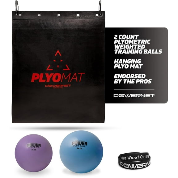 PowerNet Plyometric Softball & Baseball Training Equipment - Weighted Plyo Balls, Hanging Mat, Portable Backstop & Pitching Trainer