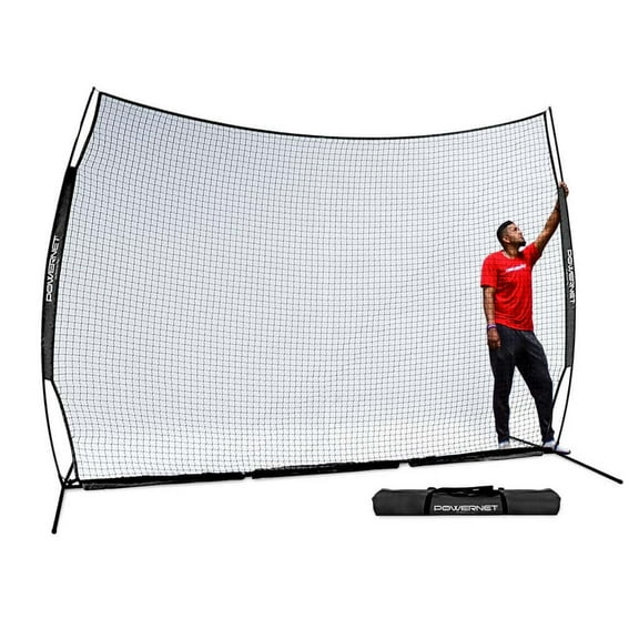 "PowerNet Portable Sports Net for Protection, Soccer, Lacrosse & Volleyball Rebounder, Softball Baseball Net, Basketball Net, Indoor Outdoor Safety Net, Backyard & Garage Backstop (12 x 9 FT, Black)