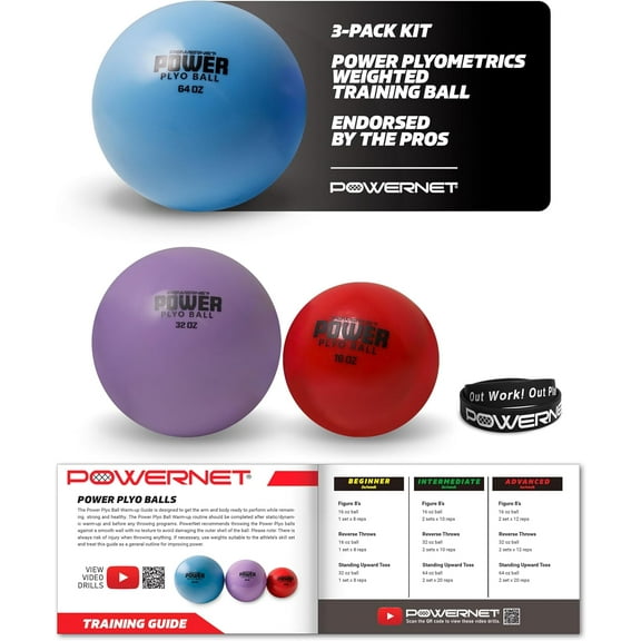PowerNet Power Plyometrics Weighted Training Ball, Softball & Baseball Training Equipment, Weighted Baseballs to Increase Throwing Velocity