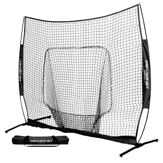 PowerNet Pro One Piece Softball Baseball Net, Portable Baseball Training Equipment, Hitting, Throwing & Pitching Net with Carrying Bag (Black, 8x8 FT)