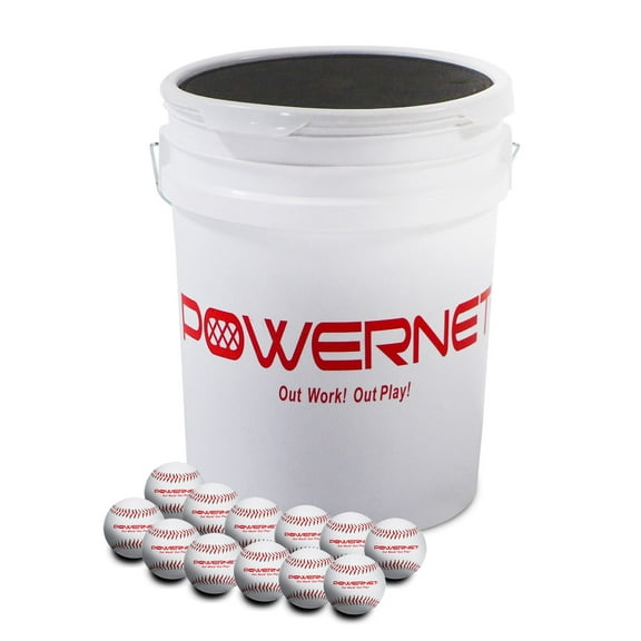 PowerNet Recreation Baseball Bundle, Padded Baseball Bucket with 24 Practice Baseballs, Portable Baseball Pitching & Batting Practice Equipment Balls (24 Practice Baseballs)