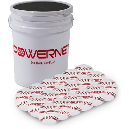 PowerNet Recreation Softball Bundle, Padded Softball Bucket with 18 Practice Softballs, Portable Softball Pitching & Batting Practice Equipment Balls (Practice Softballs, White)