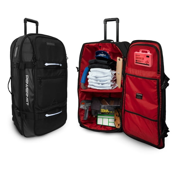 PowerNet Rolling Duffle Bag with Wheels & Handle, Baseball Travel Bag, Baseball Softball Bag for Catchers Gear, Travel Baseball Bag (2-Pack | Large + Small Bag)