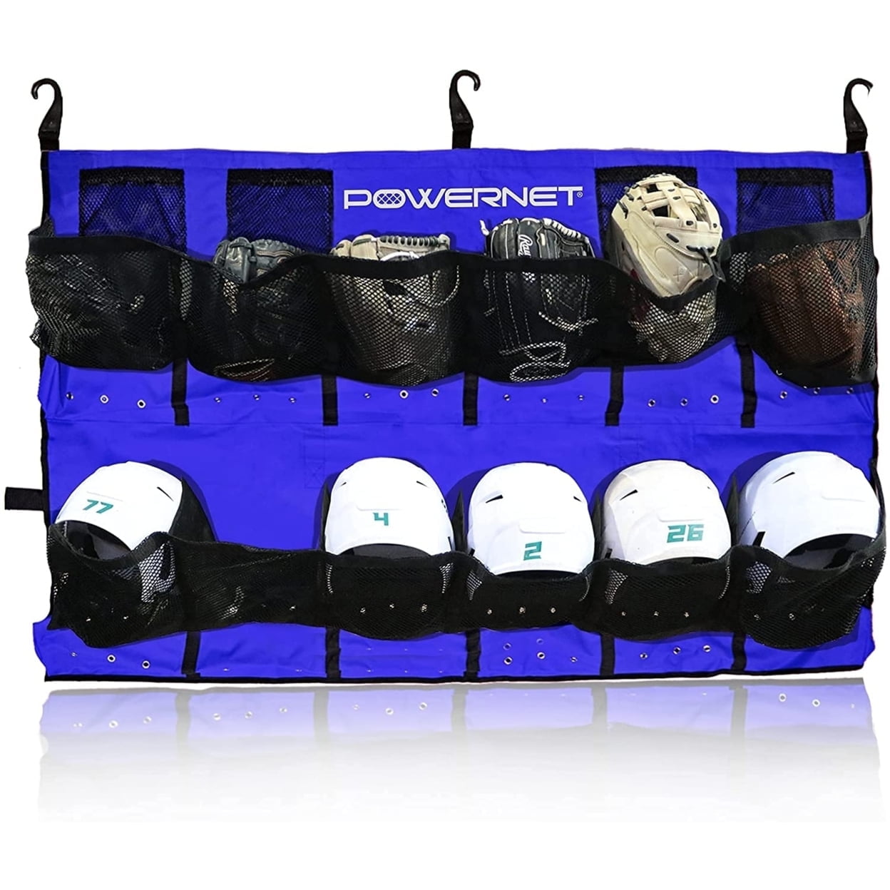 PowerNet Softball & Baseball Helmet Hanging Bag, 12 Pocket Baseball Glove & Helmet Storage Holder & Dugout Organizer, Portable Baseball Gear Training Equipment Holder (Royal Blue)