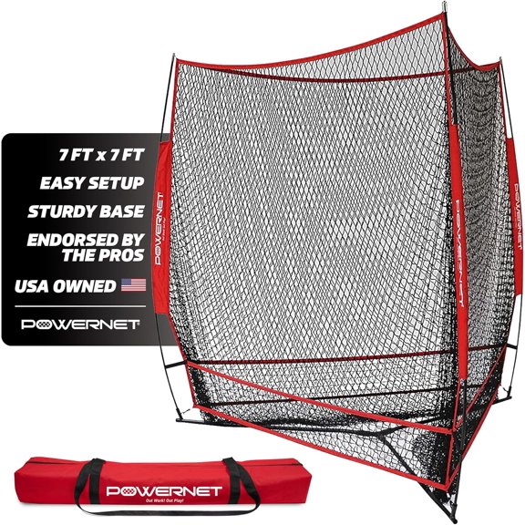 PowerNet Triple Threat Baseball Net, 3 Way 7' x 7' Batting, Hitting & Pitching Net Covers 147 Sq Ft, Softball Baseball Training Equipment, Baseball Practice Net