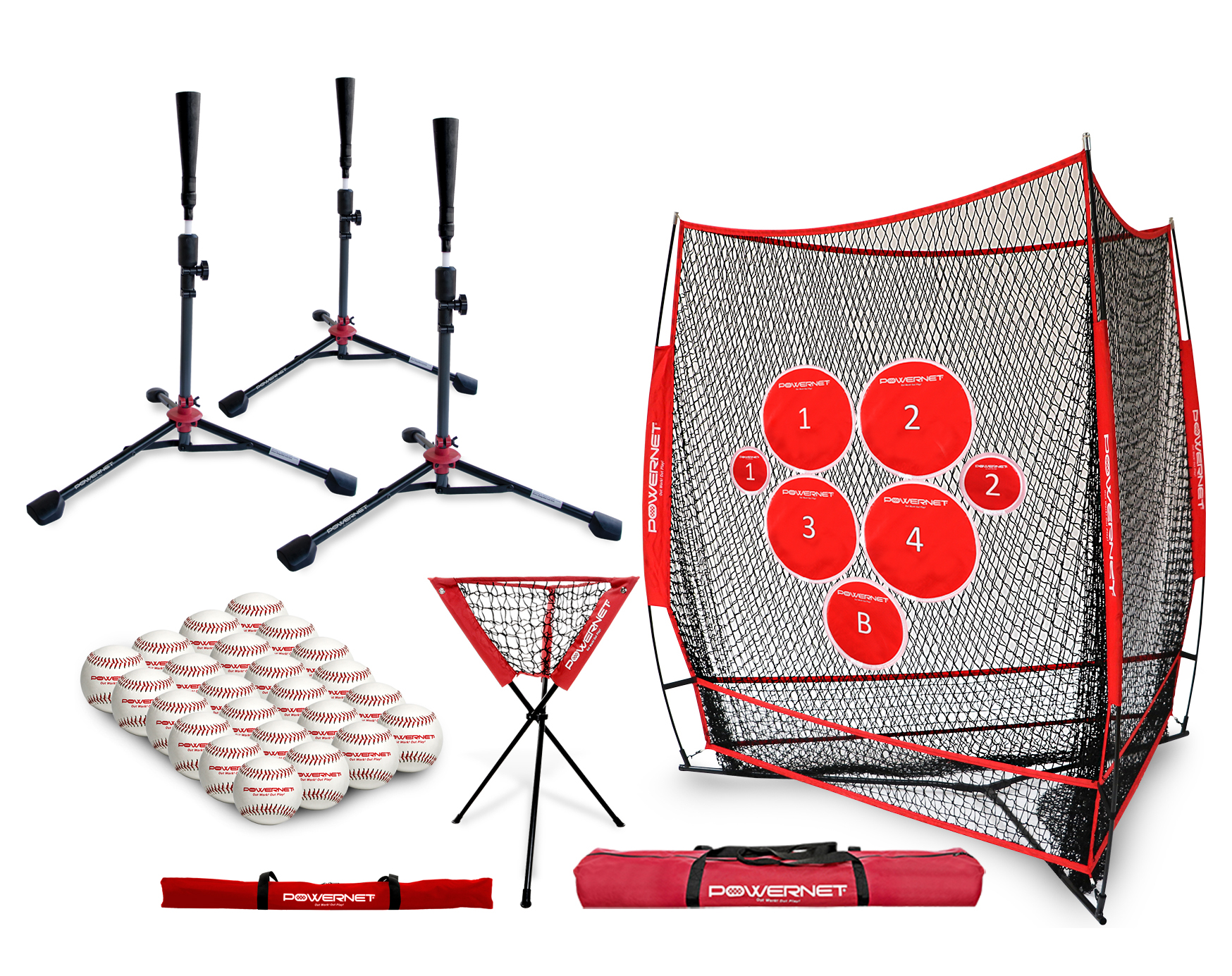 PowerNet Triple Threat Baseball Softball Training Net + 3 Deluxe ...