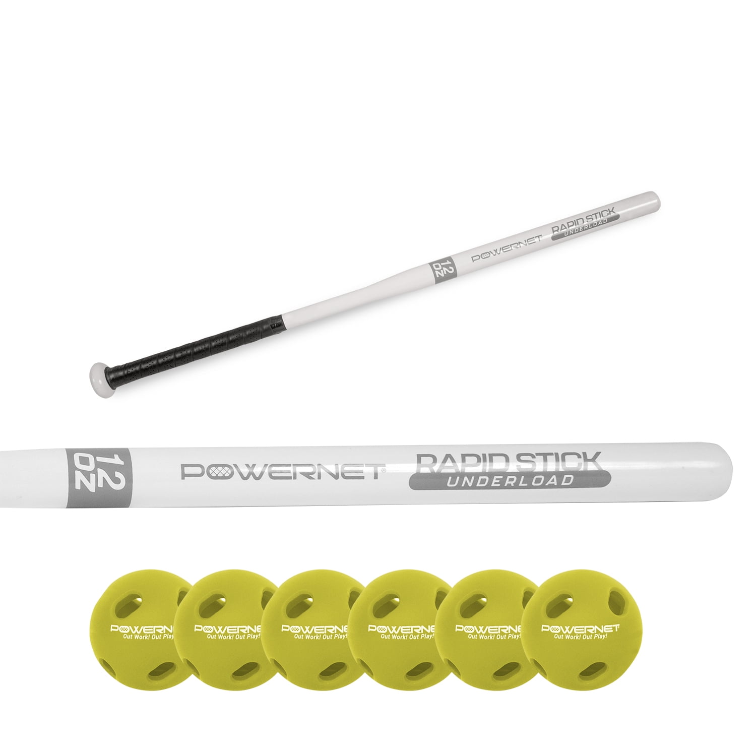 PowerNet Underload Training Baseball Bat, Baseball Training Equipment for Improved Speed, Power & Hand-Eye Coordination (Bat + 12 Micro Crusher Balls)