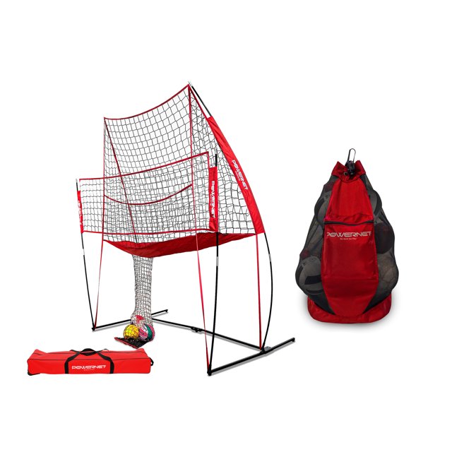 Volleyball Practice Net Station and Large Carry Bag Bundle 8 ft Wide by 11 ft High