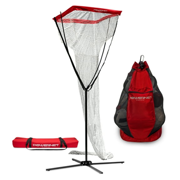 PowerNet Volleyball Setter Trainer Net and Large Carry Bag Bundle | Adjustable Height | Great for Indoor and Outdoor Practice | Built-in Drawstring Ball Release