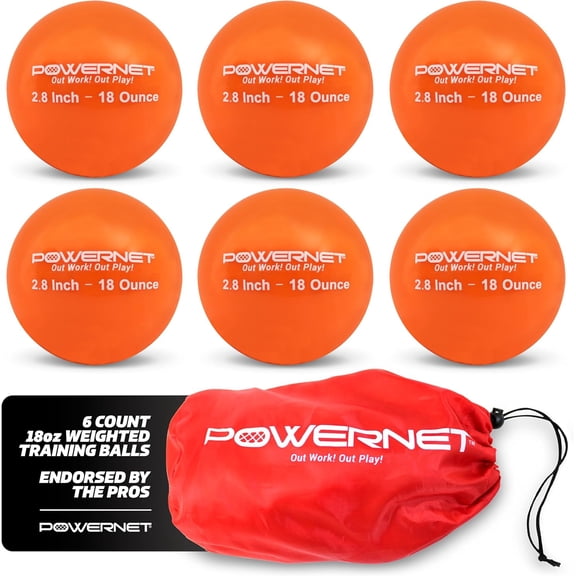 PowerNet Weighted Baseballs for Hitting Training, Baseball Training Equipment for Throwing & Batting, Build Muscle & Strength, 6 Balls 2.8" 12-20 oz
