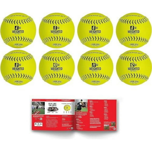 PowerNet Weighted Softballs, Official 12 Inch Size, 8 Different Weights Included, 4 to 12 oz, Under and Overload Training