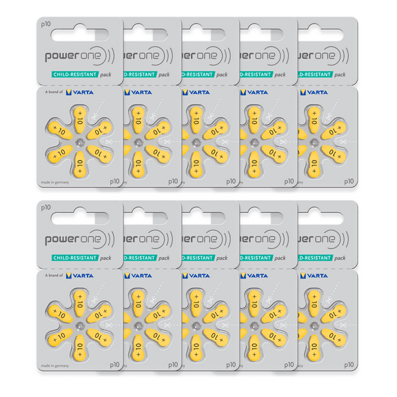 PowerOne Hearing Aid Batteries Size 10, PR70 (60 Batteries) + 2 Cell Battery Keychain Kit