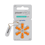 Power One Hearing Aid Batteries Size 13, PR48 60 Batteries + 2 Cell Battery Keychain Kit