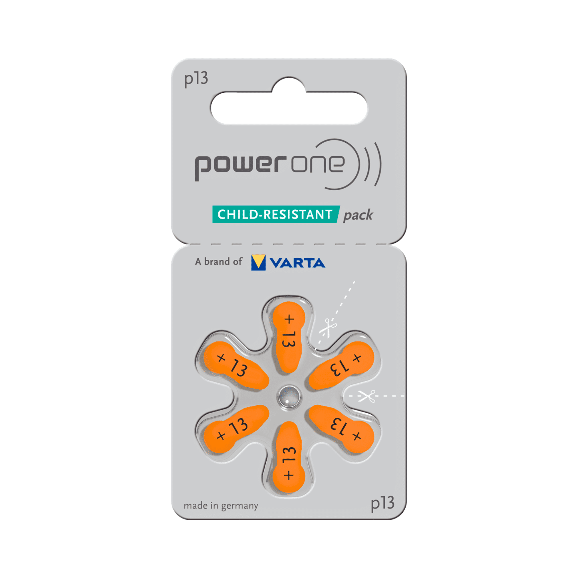 POWER-ONE Power One Hearing Aid Batteries Size 13, PR48 (60 Batteries) + 2 Cell Battery Keychain Kit
