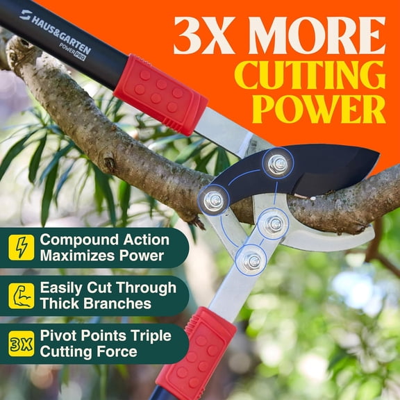 PowerPRO Compound Action 29" Bypass Loppers - Use as loppers for tree trimming, branch cutters, heavy-duty garden pruning tree clippers, lopping shears