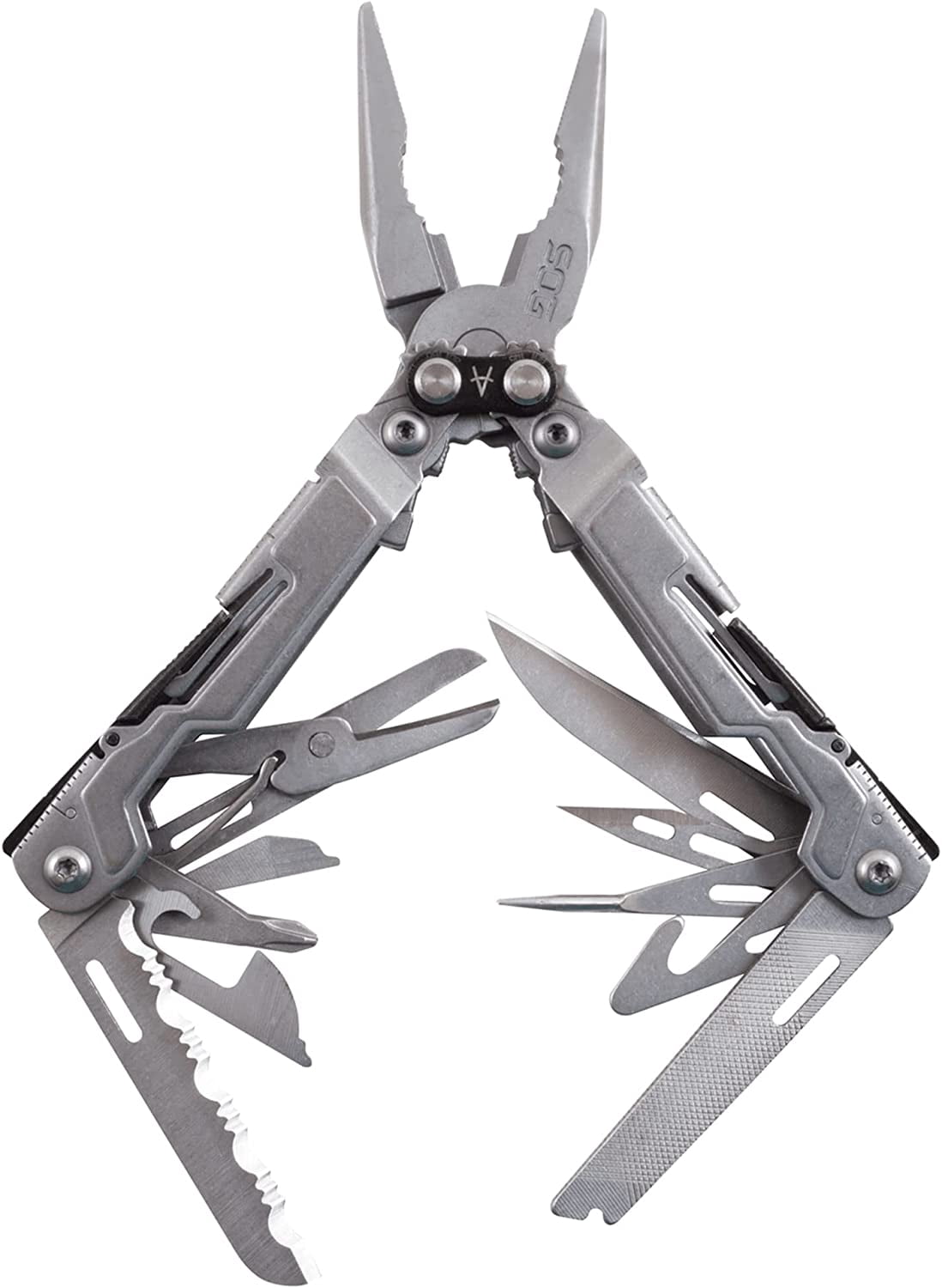 PowerPint Mini Com Stainless Steel Multi-Tool |18 Lightweight Specialty Tools & Multitool Pliers Pocket Knife, Stone Wash