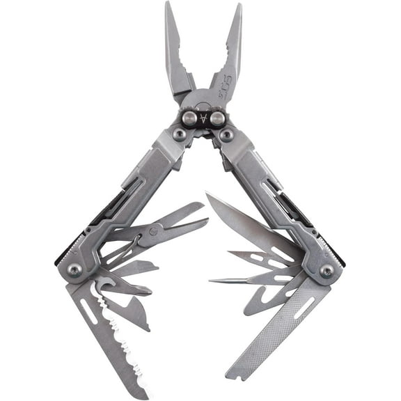 PowerPint Mini Compact Stainless Steel Multi-Tool |18 Lightweight Specialty Tools Multitool Pliers Pocket Knife, Stone Wash