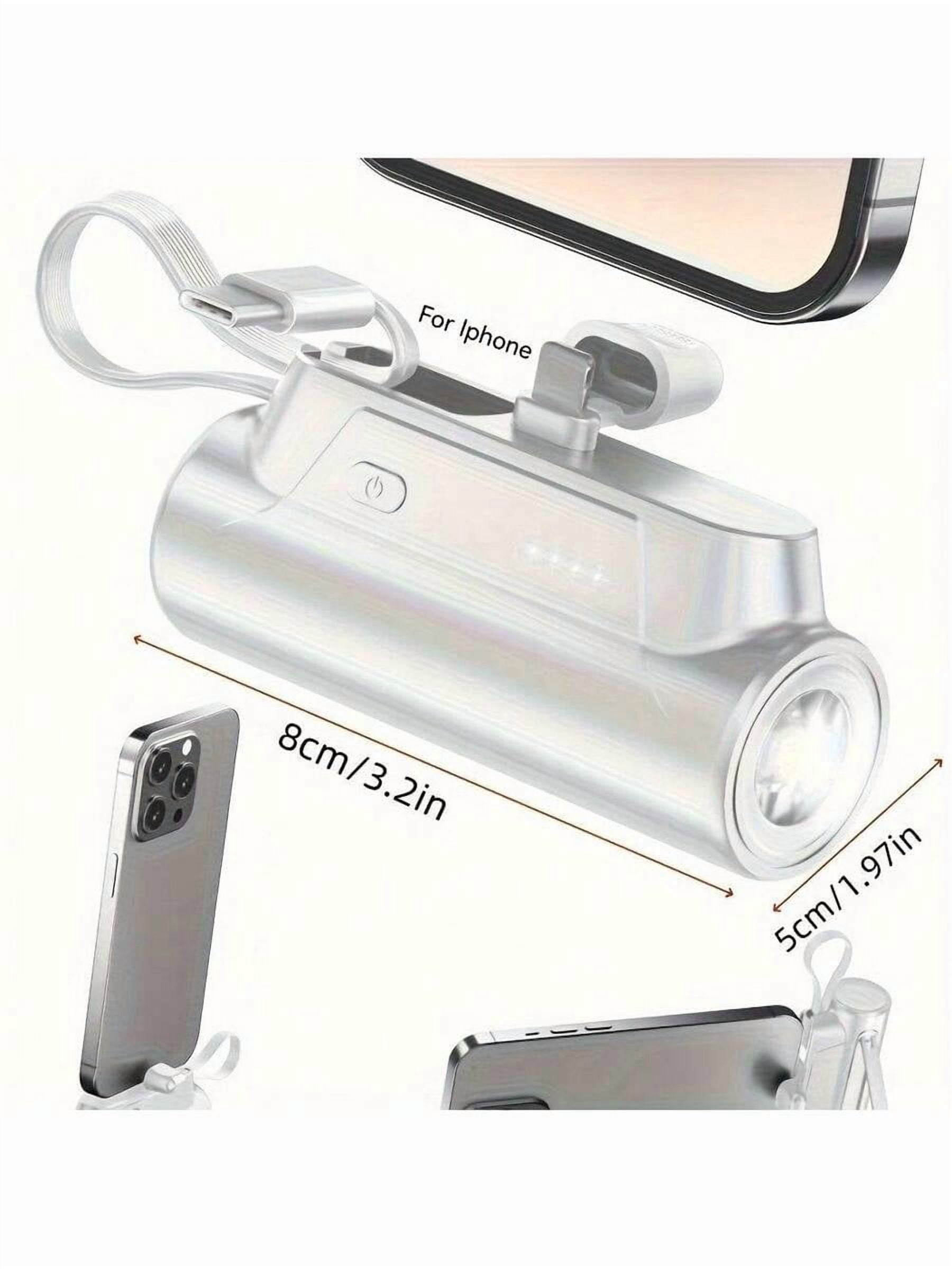 PowerPlus 8000mAh Power Bank: Built-in Type-C Cable, 5V3.1A Fast Charging, Phone Holder, LED Flashlight, Compact 2-Port Portable Charger for iPhone, iPad, Android.