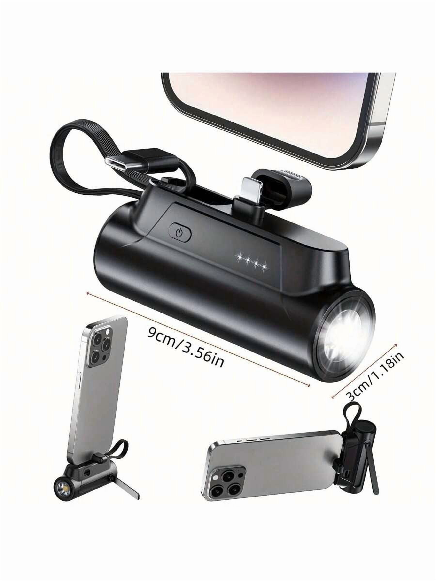 PowerPlus 8000mAh Power Bank: Built-in Type-C Cable, 5V3.1A Fast Charging, Phone Holder, LED Flashlight, Compact 2-Port Portable Charger for iPhone, iPad, Android.
